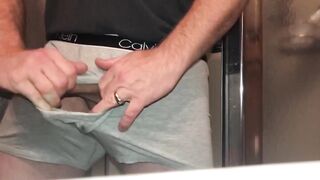 Bear busts in boxers gagged by piss and cum overload right after