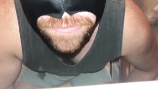 Bear busts in boxers gagged by piss and cum overload right after