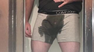 Bear busts in boxers gagged by piss and cum overload right after