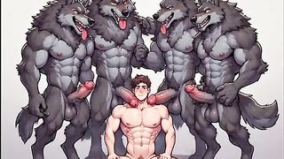 Twink Gangbanged by Furry Wolves Hentai