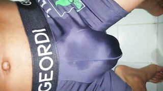 Desperate pissing in wet underwear climax moaning twink golden shower