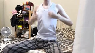 Twink shows his ass and big dick for his master in tight underwear and dripping cum for the camera