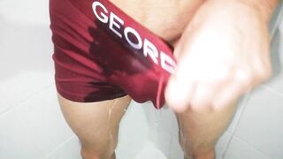 Desperate pissing in underwear close-up full flood gay twink bragas solo