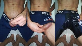 Desperate pissing in underwear I get all wet closeup twink golden shower solo