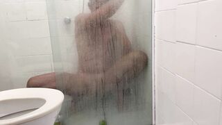 Monster dildo destroys tight ass in steamy shower