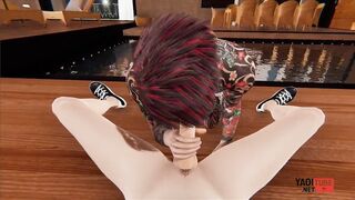 Tattooed beast wrecks twink in raw anime blowjob