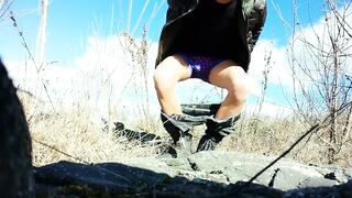 Bareback twink pushed out creampie through underwear after fuck
