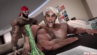 King Tales Shontei raw daddy bucks 3D muscle hunk takes brutal gangbang