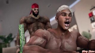 King Tales Shontei raw daddy bucks 3D muscle hunk takes brutal gangbang