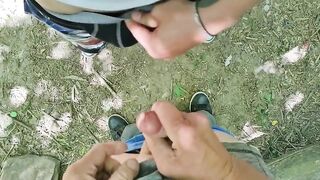 Twink ruined by public cumshot on cock stuffed in his underwear