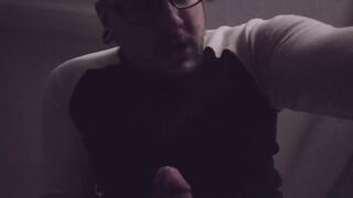 Headphones muffled moans while massive cock erupts all over his face