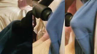 Thick chubby guy moaning with hands free huge cumshot in boxers