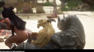 Teased by two monster dicks demoness gets destroyed in anal creampie gangbang