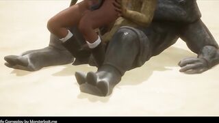 Teased by two monster dicks demoness gets destroyed in anal creampie gangbang
