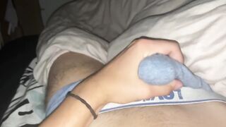 Twink jerks off in tighty whities till his panties drip cum
