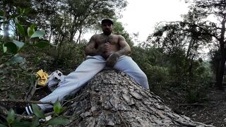 Latino guy wrecked his big dick in the forest then ruined his bedroom with thick ropes of cum