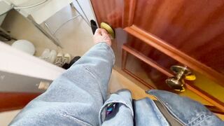 Harry Jen's masked slave gagging on my massive cock deepthroat blowjob