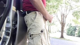 Car parked quick cum spurts in cargo shorts
