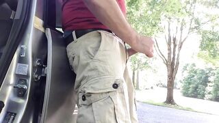Car parked quick cum spurts in cargo shorts