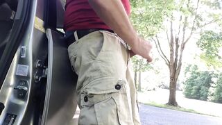Car parked quick cum spurts in cargo shorts