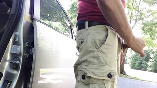 Car parked quick cum spurts in cargo shorts