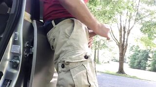 Car parked quick cum spurts in cargo shorts