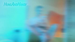 Massive cumshot blows huge cock in slow motion while relaxing alone