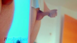Massive cumshot blows huge cock in slow motion while relaxing alone