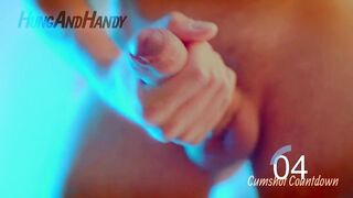 Massive cumshot blows huge cock in slow motion while relaxing alone