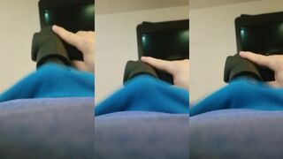 Gay chubby massager fun heavy breathing cum shot thru boxers