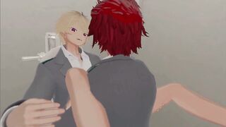 Kirisima and Bakugo raw anal plug in VRChat men's bathroom blowjob