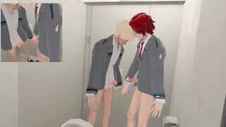 Kirisima and Bakugo raw anal plug in VRChat men's bathroom blowjob