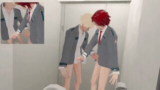 Kirisima and Bakugo raw anal plug in VRChat men's bathroom blowjob