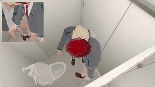 Kirisima and Bakugo raw anal plug in VRChat men's bathroom blowjob