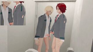 Kirisima and Bakugo raw anal plug in VRChat men's bathroom blowjob