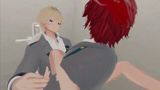 Kirisima and Bakugo raw anal plug in VRChat men's bathroom blowjob