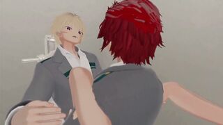 Kirisima and Bakugo raw anal plug in VRChat men's bathroom blowjob