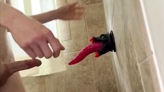 Young teen fucked raw till cum gushing over big dick furry dildo alone