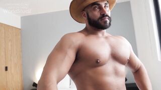 Mexican bull Fernando milked and edged by married daddy big butt muscle worship