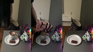 Femboy Gushes Hot Cum Straight into His Coffee Then Drinks It All Down