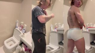 Bricked up and busting in the storage cupboard big dick jerked raw