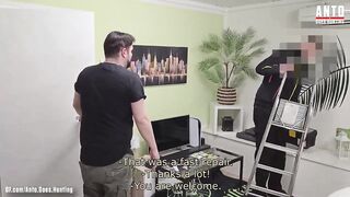 Straight Swiss AC repairman gets his first gay blowjob with cum everywhere