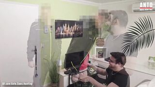 Straight Swiss AC repairman gets his first gay blowjob with cum everywhere