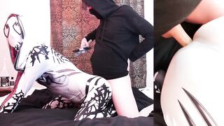 Gay Spider Gwen student gets used as a femboy fucktoy in cosplay big dick bareback pounding