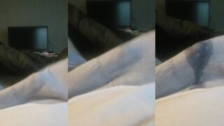 Morning wood raw POV guy jerking off till cum in boxers