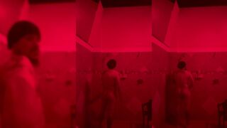 Hot Latino daddy caught in steamy public shower session
