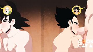Goku and Vegeta blowjob duel ends with cum drenched mouths