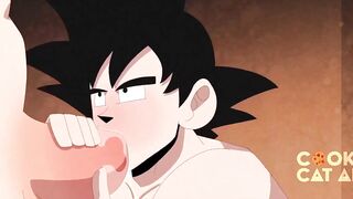 Goku and Vegeta blowjob duel ends with cum drenched mouths
