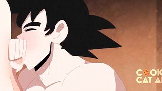 Goku and Vegeta blowjob duel ends with cum drenched mouths
