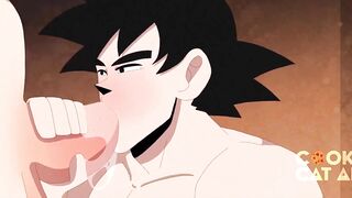 Goku and Vegeta blowjob duel ends with cum drenched mouths